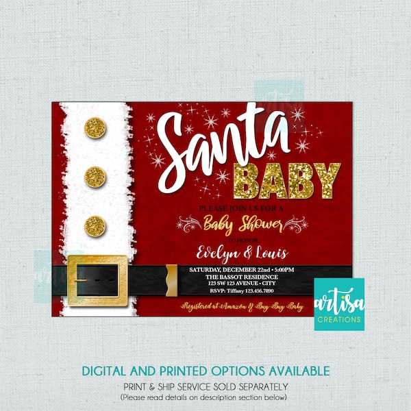 Santa Baby Invitation, Santa Baby Shower Invitation, Santa Baby Shower, Christmas Baby Shower Invitation, Santa New Baby Invitation, Santa