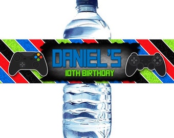 Video games water bottle label, Gaming water bottle label, video games party water label, video controllers water label, video game birthday