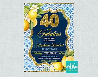 Amalfi Birthday invitation, Capri Amalfi Coast Invitation, Mediterranean Lemon Birthday invitation, Mediterranean Lemon Invite, Lemon invite