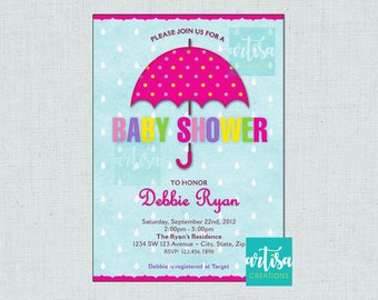 Girl Baby Shower Invitation, Baby Girl Shower Invite, Umbrella Girl Baby Shower, April showers baby shower invitation, spring baby shower