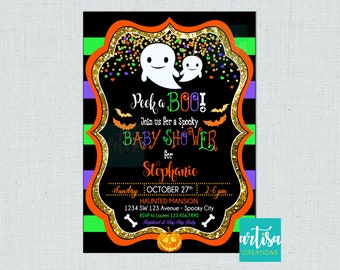 Halloween Baby Shower Invitation, Peek a Boo Baby shower Halloween invitation, halloween baby shower invitation, Ghost Halloween Baby Shower