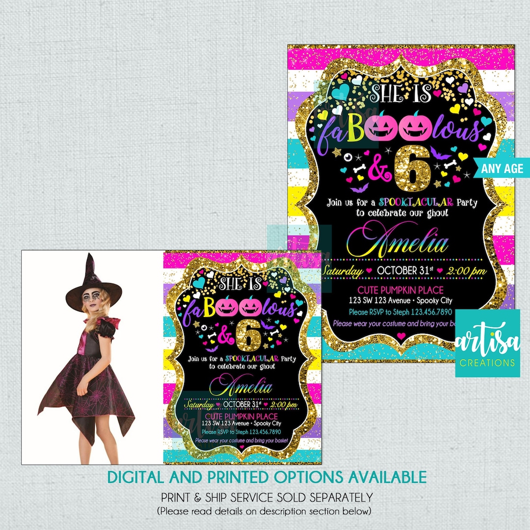 Halloween Birthday Invitation, 6th Birthday Halloween Invitation, 6th