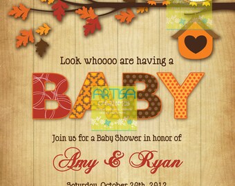 Owls Baby Shower Invitation - Fall Owls Baby Shower Invitation - Autumn Owls Baby Shower - Owls Twins Baby Shower Invitation - Fall Owls