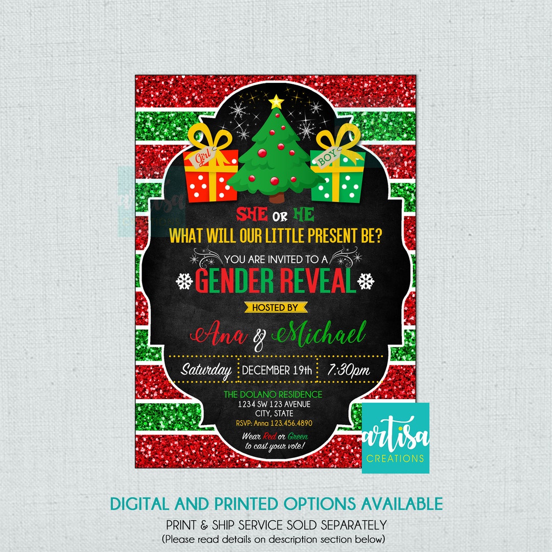 Christmas Gender Reveal Invitation Christmas Tree Gender Etsy