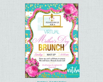 Virtual Mother's Day Invitation, Mother's Day Virtual Brunch Invitation, Mother's Day Quarantine Virtual Brunch Invitation, Mother's Day inv