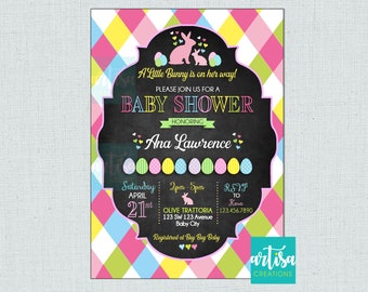Inbjudan till påskbabyshower, inbjudningar till påskbabyshower, inbjudan till kaninbabyshower, inbjudan till en liten kanin är på väg, påsk