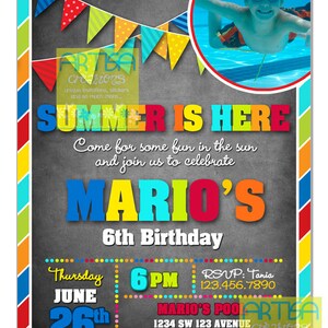 Pool Party Invitation - Pool Party Birthday Invitation - Pool Birthday  - Summer Birthday Invitation - Boy Colorful Pool Birthday Invite
