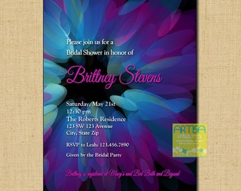 Blue and Purple Bridal Shower Invitation - Blue Flower Invitation - Purple Flower Invitation - Blue and Purple Bridal Invite