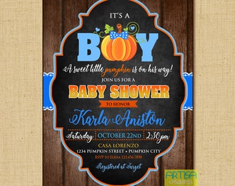 Little Pumpkin on the way Baby Shower Invitation, It's a Boy pumpkin invitation, Pumpkin baby boy shower invitation, rustic pumpkin shower