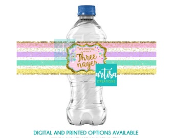 Threenager water label, Threenager water labels, 3rd birthday water labels, Threenager party water label, digital water labels, threenager