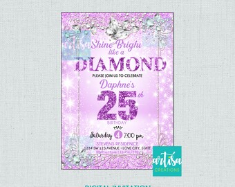 Brilhe como um convite de diamante, brilhe como um convite de aniversário de diamante, convite de aniversário de diamante, convite de diamantes