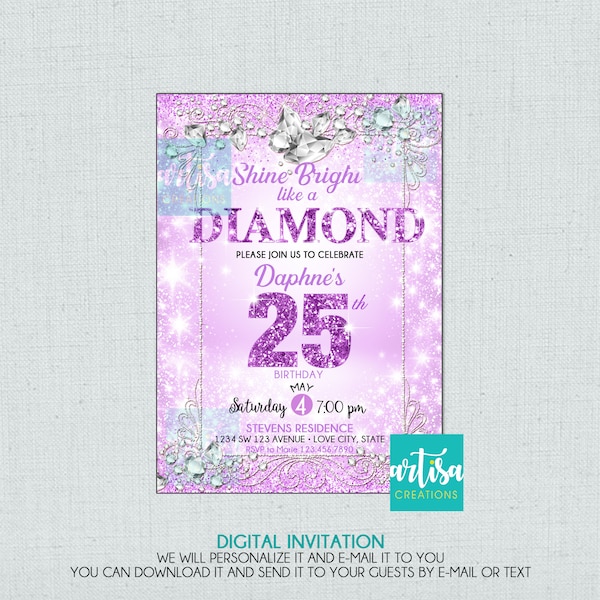 Shine bright like a Diamond invitation, shine bright like a diamond birthday invitation, diamond birthday invitation, diamonds invitation