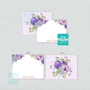 Purple Personalized Stationery, Purple Personalized Stationary, Set Custom Stationary, Purple flowers note cards, purple flowers stationary