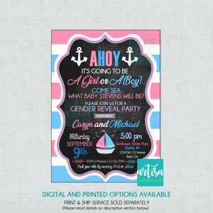 Nautical Gender Reveal Invitation, sea gender reveal invitation, Ahoy gender reveal invitation, pink or blue gender reveal invitation