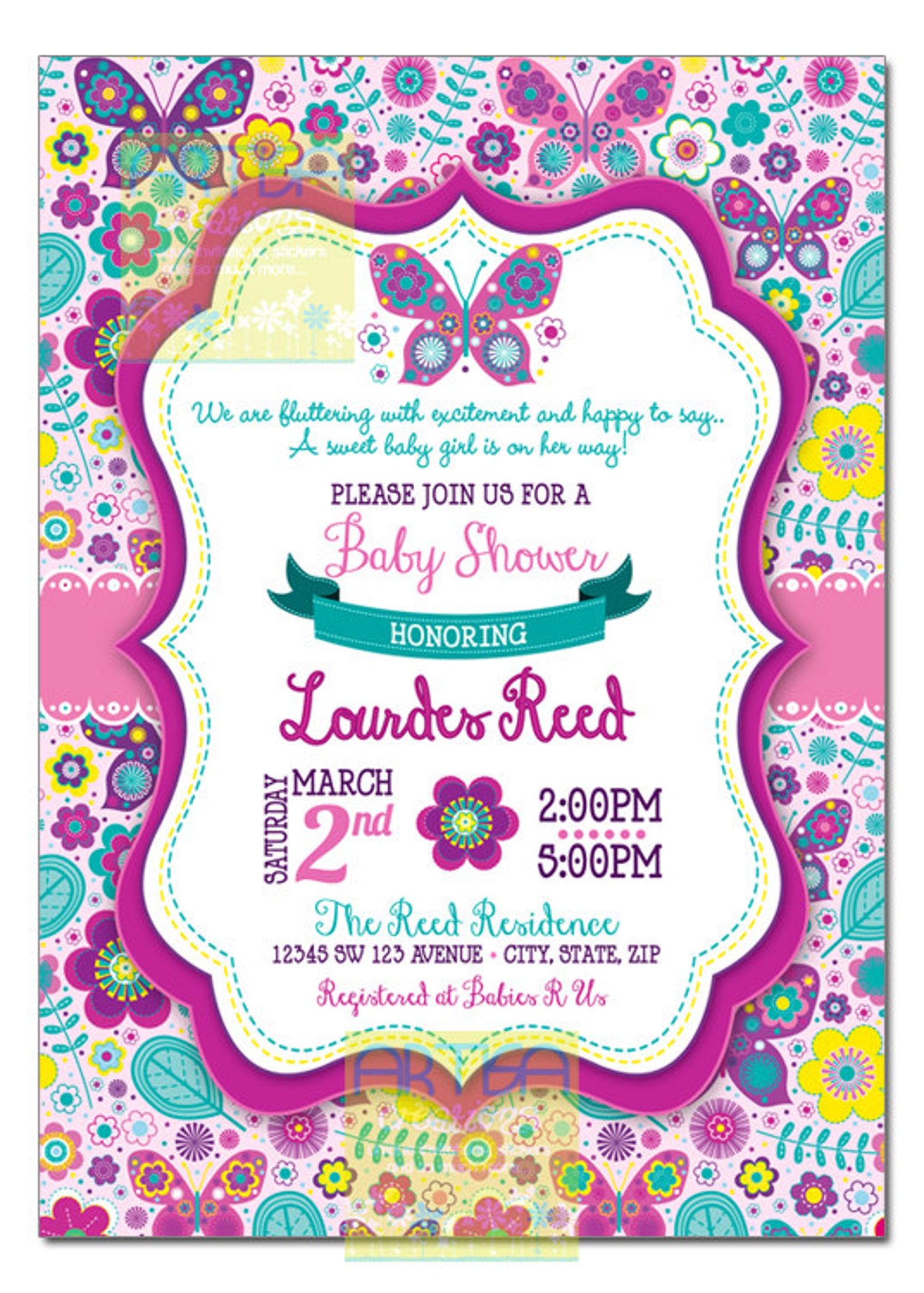 Butterfly Baby Shower Invitation Butterflies and Flowers Baby Etsy