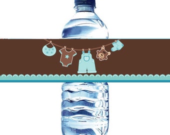 Boy Clothesline Baby Shower Water Bottle Label - Boy Baby Shower water bottle label DIY - Baby Boy SHower Clothes line water bottle label