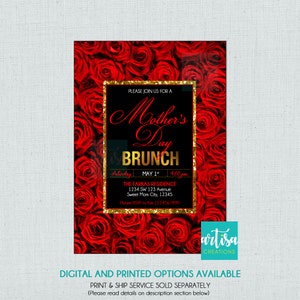 Red Roses Mother&#39;s Day Invitation, Mother&#39;s Day Brunch Invitation, Mother&#39;s Day lunch invitation, Mother&#39;s Day breakfast invitation, Mother