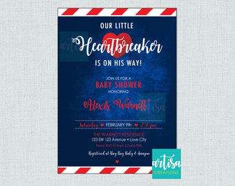 Heartbreaker boy baby shower, valentines day baby boy shower A Little Heartbreaker Baby Shower Invitation, Valentine's Day Baby Shower Invit