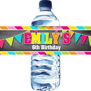 Pool Party Etiqueta de la botella de agua - Etiqueta de la botella de agua de verano - Etiqueta de la botella de agua de los banderines de los banderines de los colores de la diversión - Summe de la fiesta de la piscina