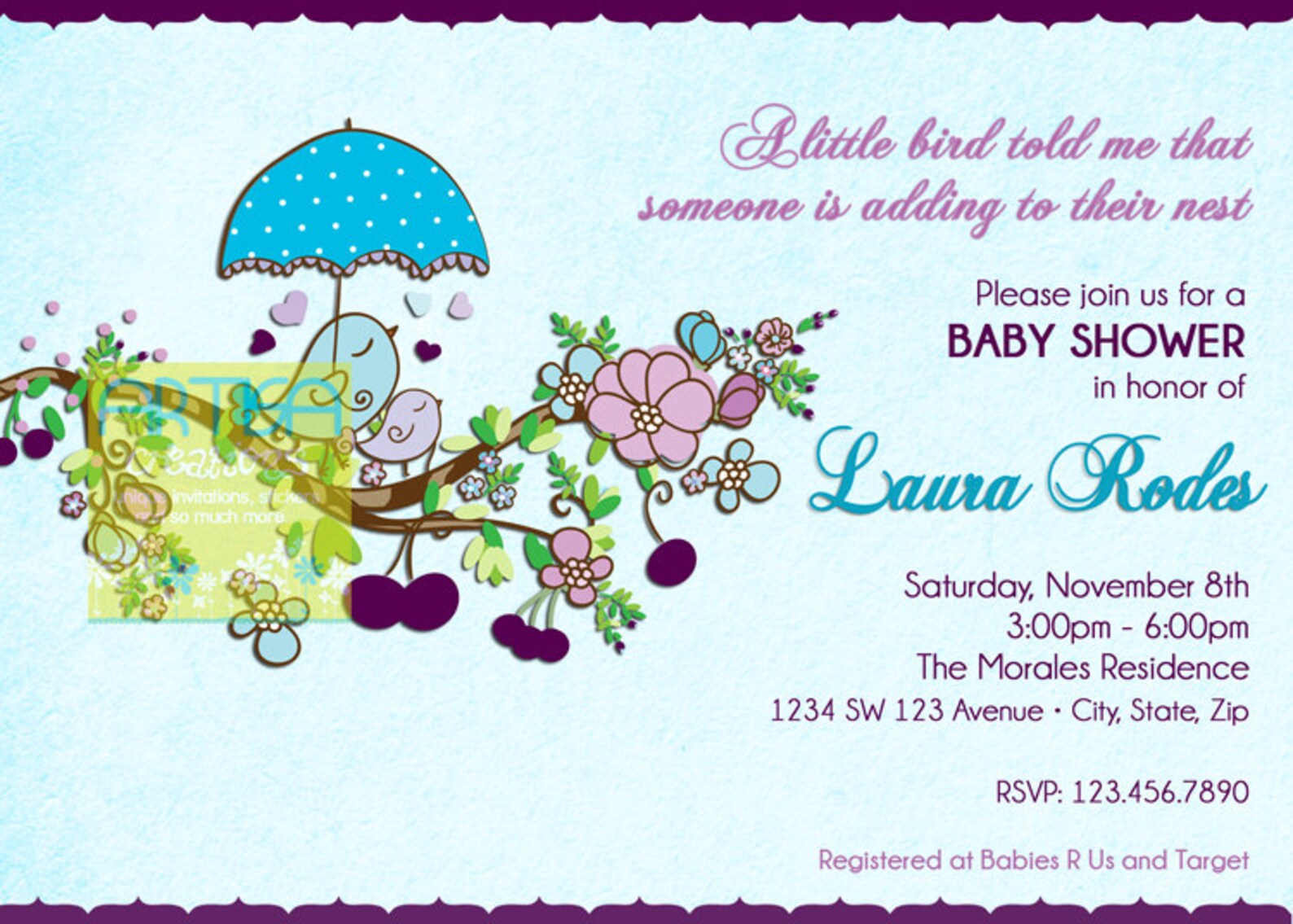 Birds Spring Baby Shower Invitation Baby Birds Baby Shower | Etsy