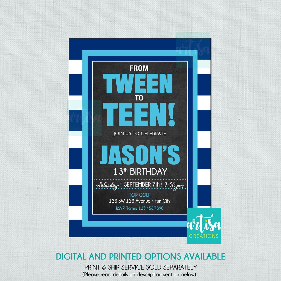 From Tween to Teen Boy Invitation, 13th Birthday Boy Invitation, Boy ...