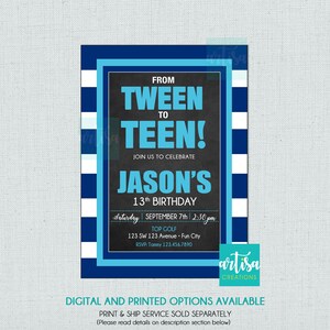 From Tween to Teen boy Invitation, 13th birthday boy invitation, Boy tween to teen invitation, teenager boy invitation, teen boy  invitation