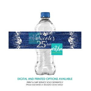 Denim ad Diamonds Water label, Denim water label, jeans and bling water label, denim diamonds party water label, denim printable water label