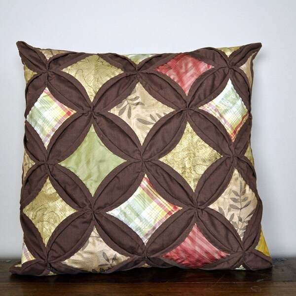 Silk Throw Pillow - Cathedral Window Classic Design in Modern Colors - Hand Quilted