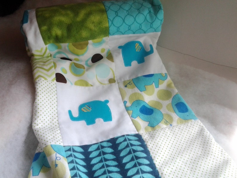 Elephant Baby Quilt Elephant Nursey Bedding Turquoise and Green Crib Quilt Turquoise Elephant Nursery Quilt Elephant Minky Quilt