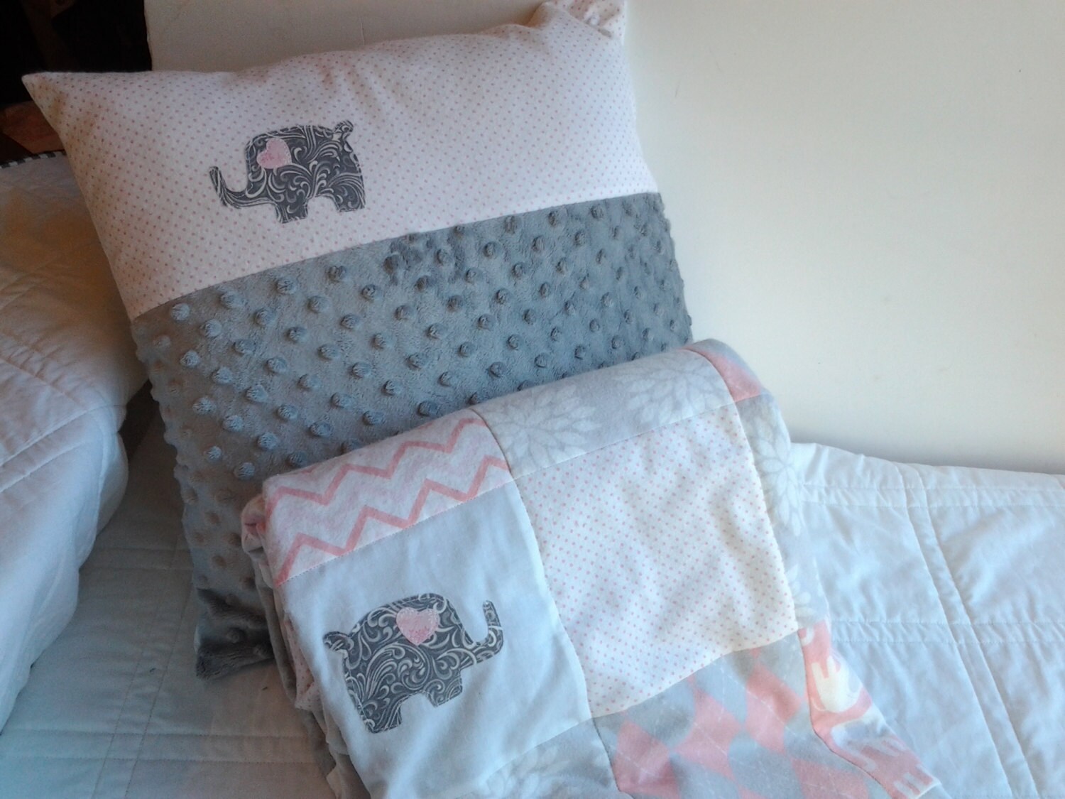 Elephant Baby Quilt and Matching Pillow Pink and Gray Nursery Etsy