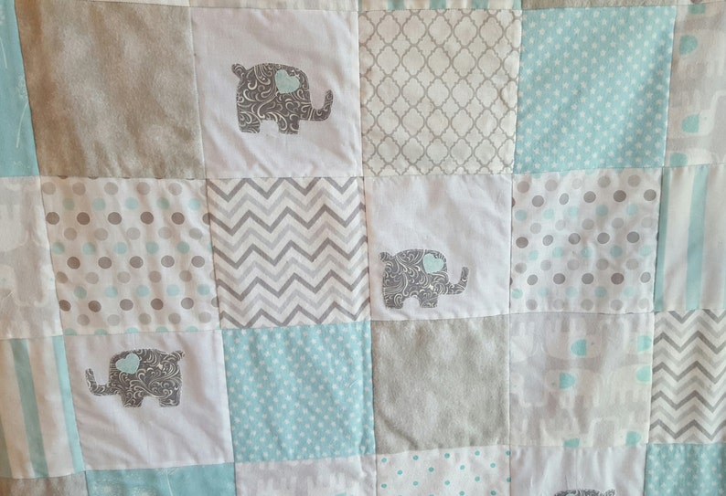 Aqua and Gray Elephant Baby Quilt Turquoise Elephant Nursery Etsy
