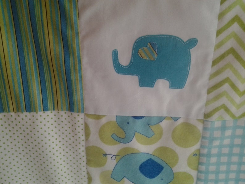 Elephant Baby Quilt Elephant Nursey Bedding Turquoise and Green Crib Quilt Turquoise Elephant Nursery Quilt Elephant Minky Quilt