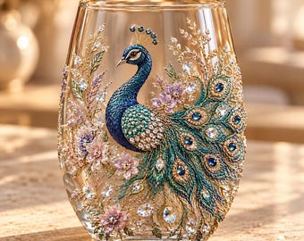 Peacock Glass Tumbler | 3D Peacock Drinking Glass | Elegant Bird Lover Gift