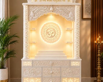 Luxe handgemaakte houten mandir | Traditionele Indiase huistempel | Gesneden pooja mandir met Om-ontwerp