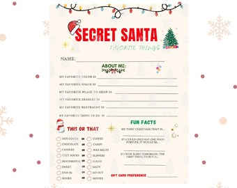 Modèle de questionnaire pour un échange de cadeaux de Noël (Canva modifiable)