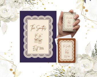 Livre d'or de mariage avec cadre en dentelle personnalisé, jeu de cartes monogrammé (52 cartes)