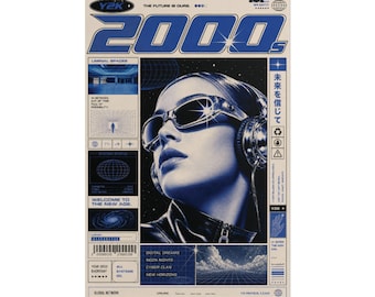 Affiche rétro-futuriste Cyberwoman des années 2000 | Affiche roulée Y2K