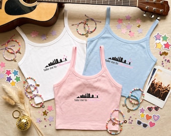 Crop top de concert Taylor Swift, T-shirt « Take Me To Cleveland », Idée de tenue pour la tournée Eras, Débardeur avec la skyline de Cleveland, Produits dérivés Taylor Swift, Cadeau pour fan de musique