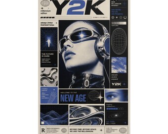 Affiche roulée Cyberwoman futuriste Y2K | Collage rétro-tech
