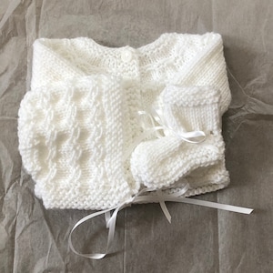 Hand knitted baby cardigan  sweater set white