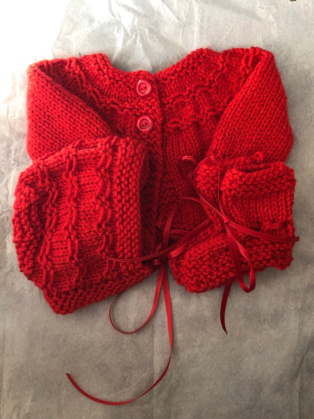 Hand Knitted Babys Button Front Cardigan 3 Piece Sweater Set Etsy