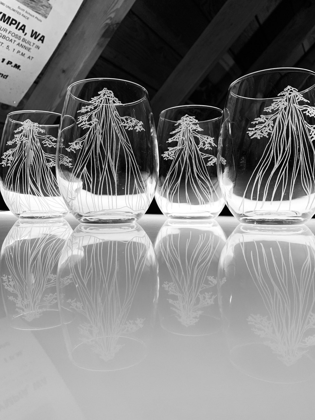 Etched Tree Glasses Set of 4 Etsy
