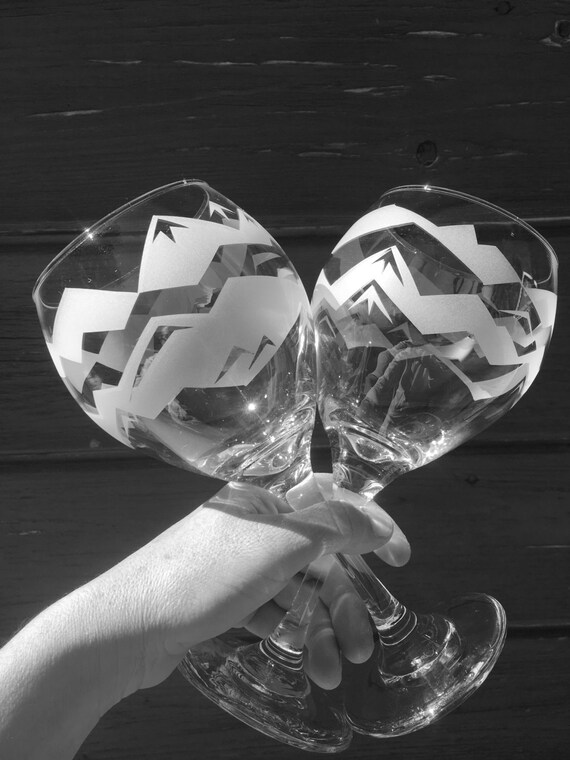 Items similar to Mountain Range Glasses Set of 2 Etched Glass on Etsy