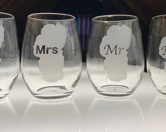 Mr & Mrs Tahoe Stemless Wine Glasses - set of 2 - Mr/Mr, Mrs/Mrs