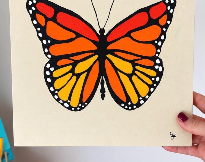 Monarch Butterfly Original Acrylic Painting, 8x8 Butterfly Wall Art, Colorful Nature Artwork