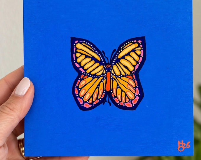 Well, Hello There — Original Butterfly Painting, 6x6 Acrylic Art on Wood Panel