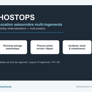 Excel Seasonal Rentals FR/EN Multi-Unit | Programación automática de limpieza, fotos de entrada/salida, incidencias, inventario | HostOps