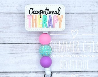 Glitter Occupational Therapy Badge Reel,  OT Badge Reel, Nurses Badge Reel, Beaded Badge Reel, Badge Reel, Nurse Badge, RN Badge Reel