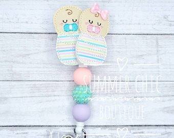 Swaddled Babies Labor and Delivery Badge Reel Nurses Badge Reel, L&D Badge Reel, Medical Badge Reel, Beaded Nurse Badge Reel, RN Badge Reel