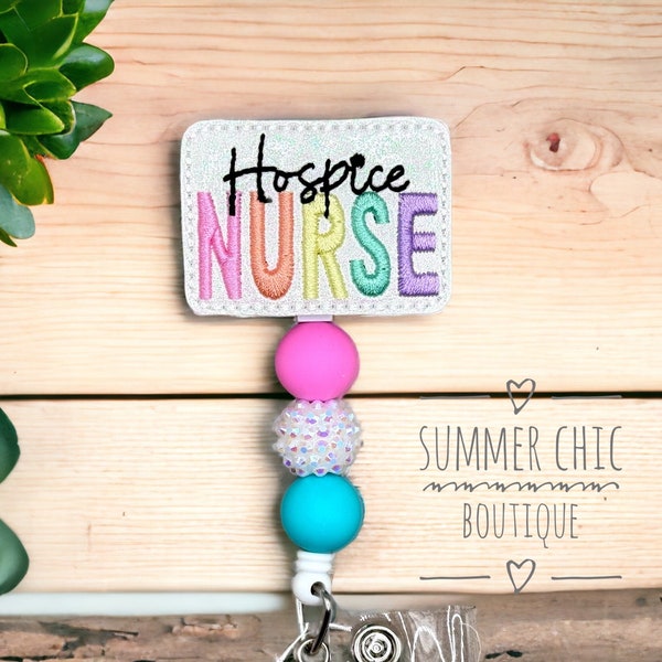 Glitter Hospice Nurse Badge Reel, Hospice Badge Reel, Nurses Badge Reel, Beaded Badge Reel, Badge Reel, Nurse Badge, RN Badge Reel